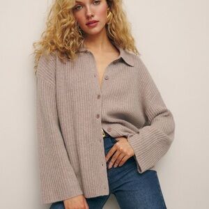 Reformation Fantino Cashmere Cardigan Sweater Oatmeal XS S